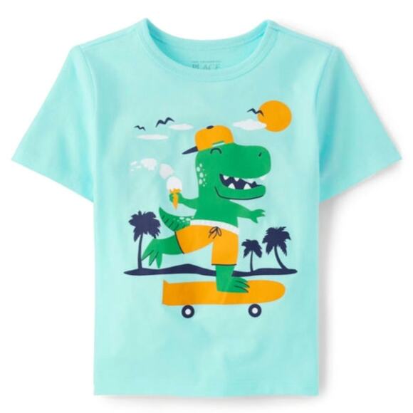 CHILDREN'S PLACE Blue Dinosaur Skateboard Short Sleeve T-Shirt NEW Boys Size 3T - Picture 2 of 5